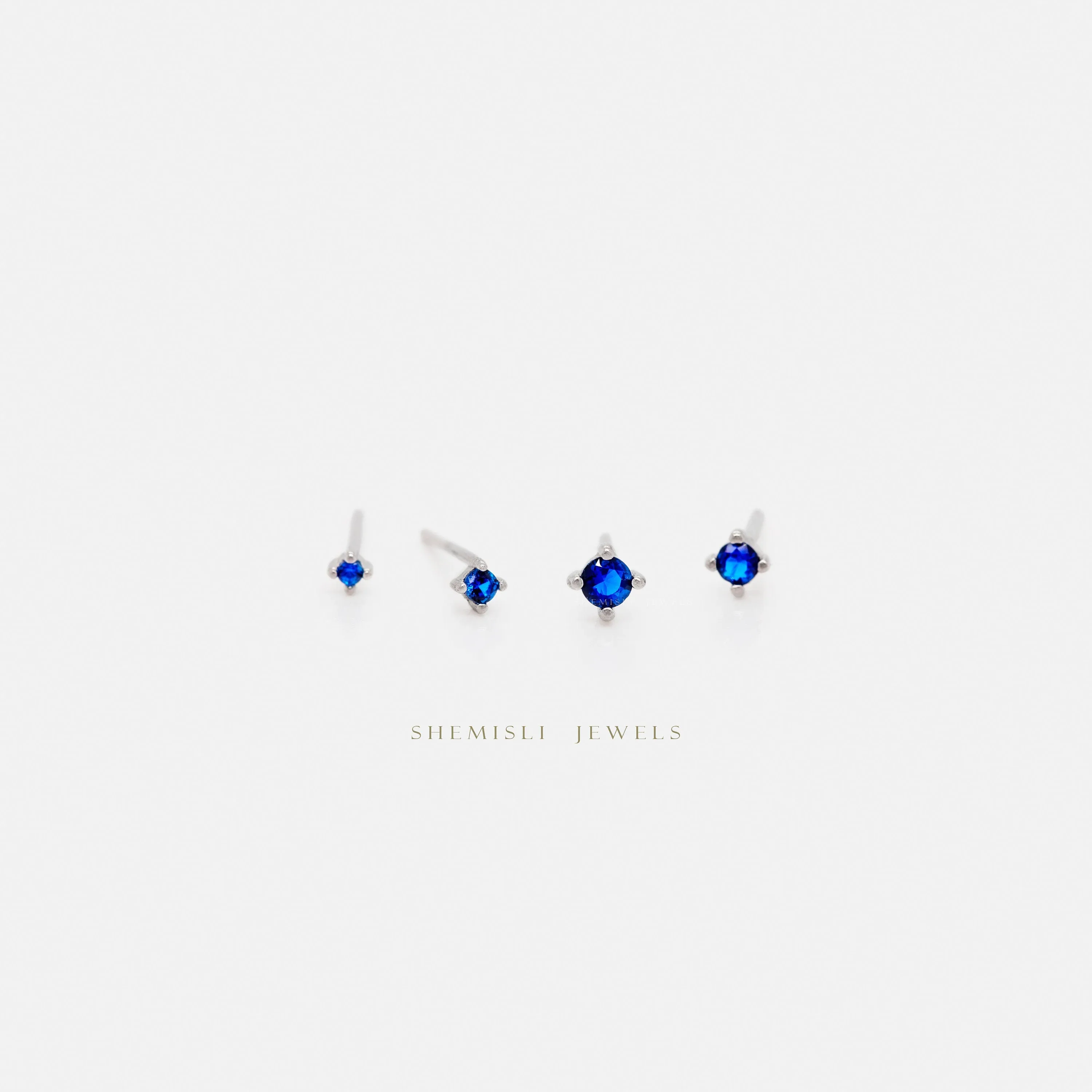 Sapphire CZ Stone Studs, Unisex, Gold, Silver - SS269, SS270, SS271, SS272 Butterfly End, SS738, SS739, SS740, SS741 Screw Ball End (Type A)