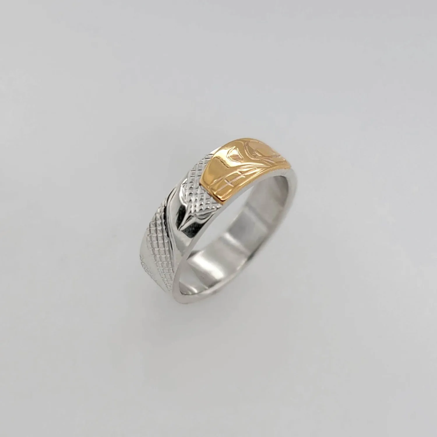 Silver 1/4" Band with Gold Orca or Killer Whale