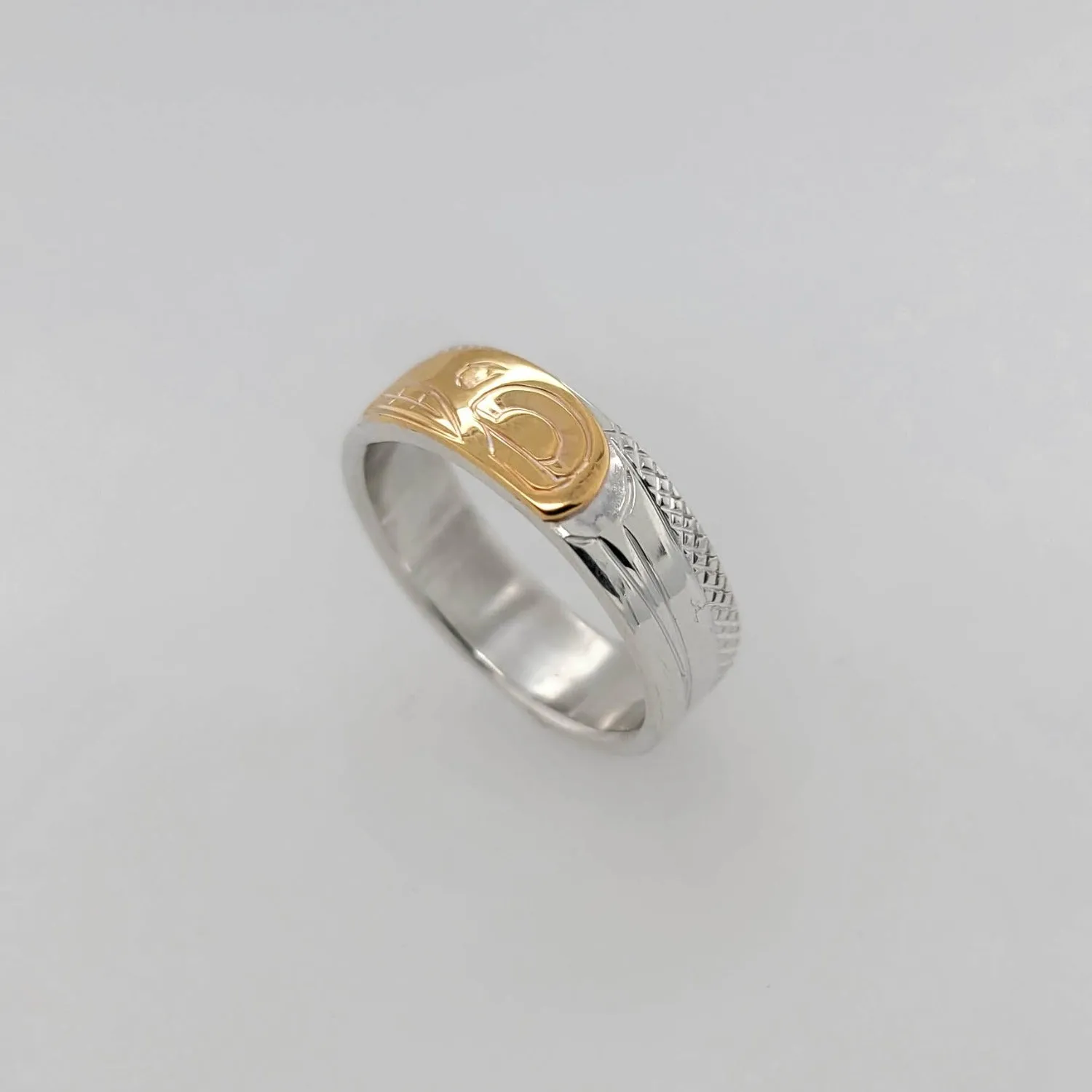 Silver 1/4" Band with Gold Orca or Killer Whale