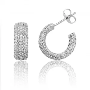 Silver & Co Seven Row Pave 3/4 Hoop Cubic Zirconia Stud Earrings SEG0036CZ