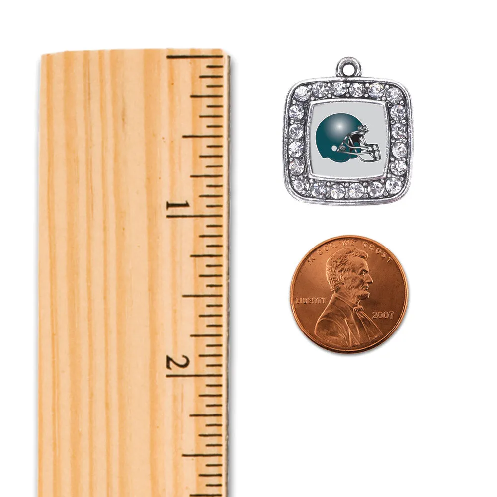 Silver Grey and Turquoise Team Helmet Square Charm Classic Necklace