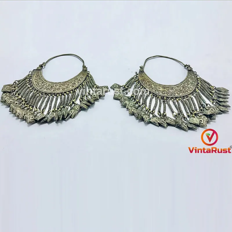 Silver Kuchi Vintage Massive Hoop Style Earrings