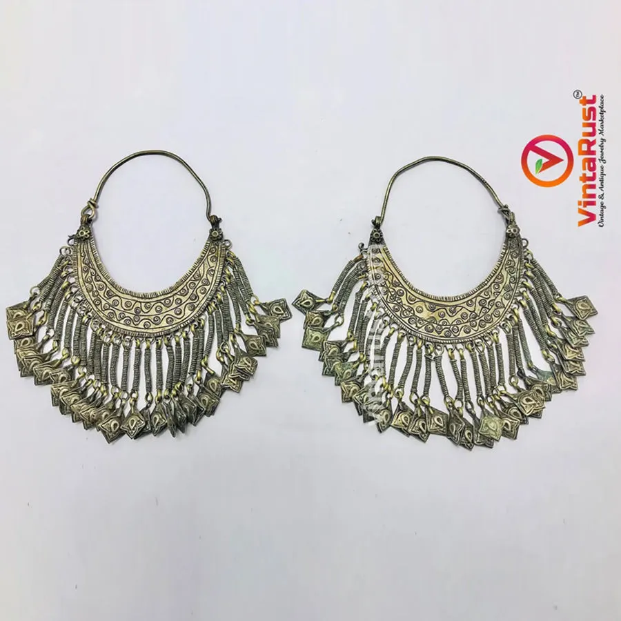 Silver Kuchi Vintage Massive Hoop Style Earrings