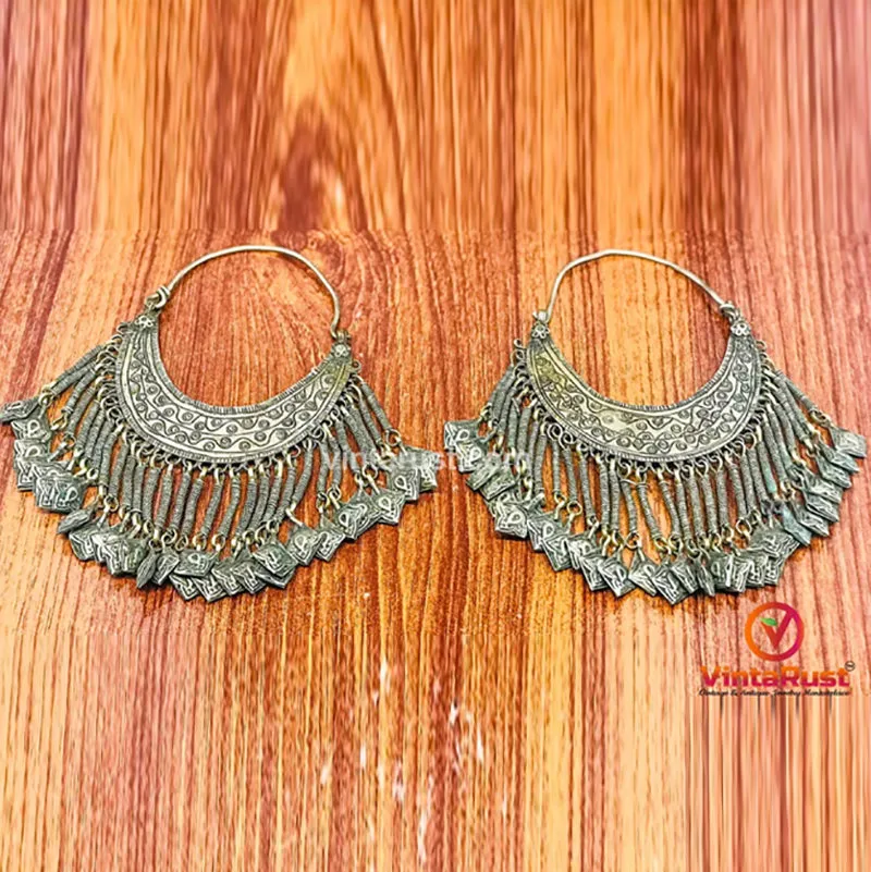 Silver Kuchi Vintage Massive Hoop Style Earrings