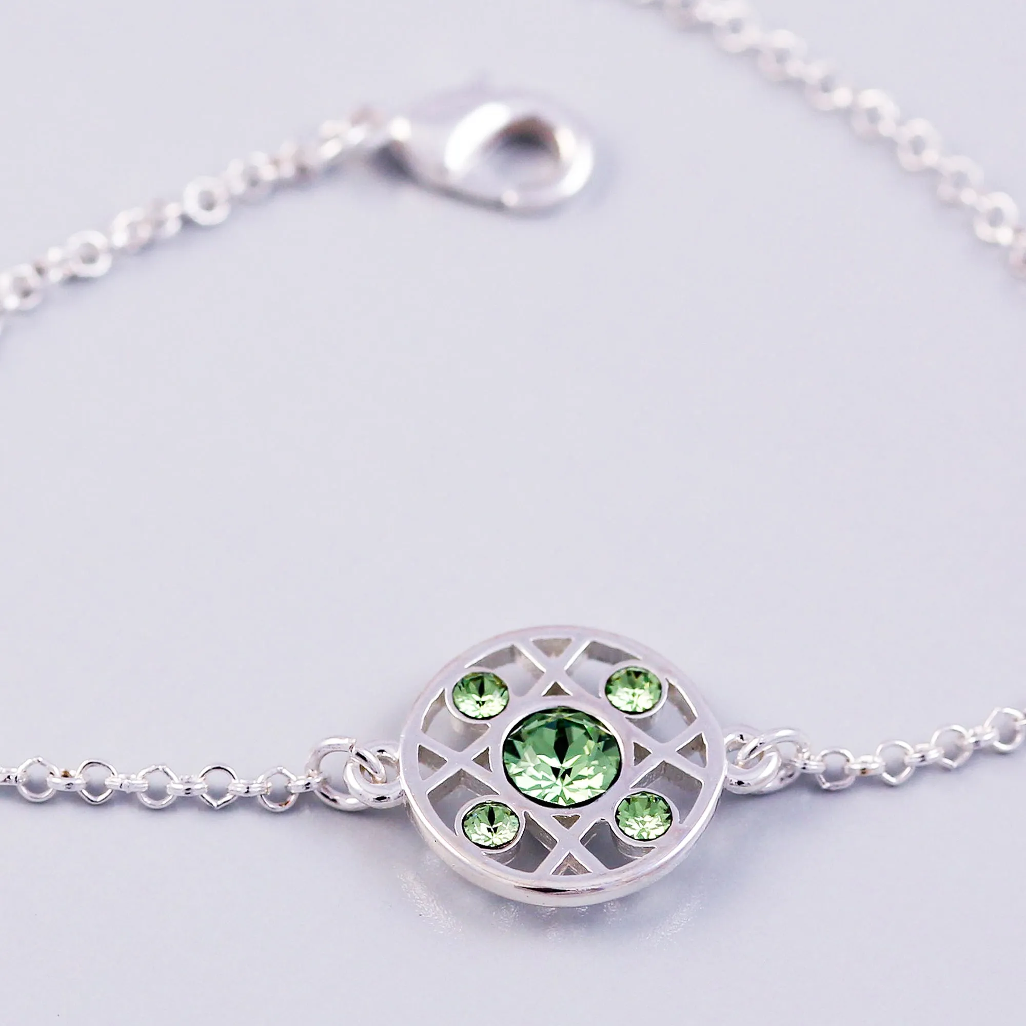 Silver Peridot August Birthstone Hugs & Kisses Bracelet