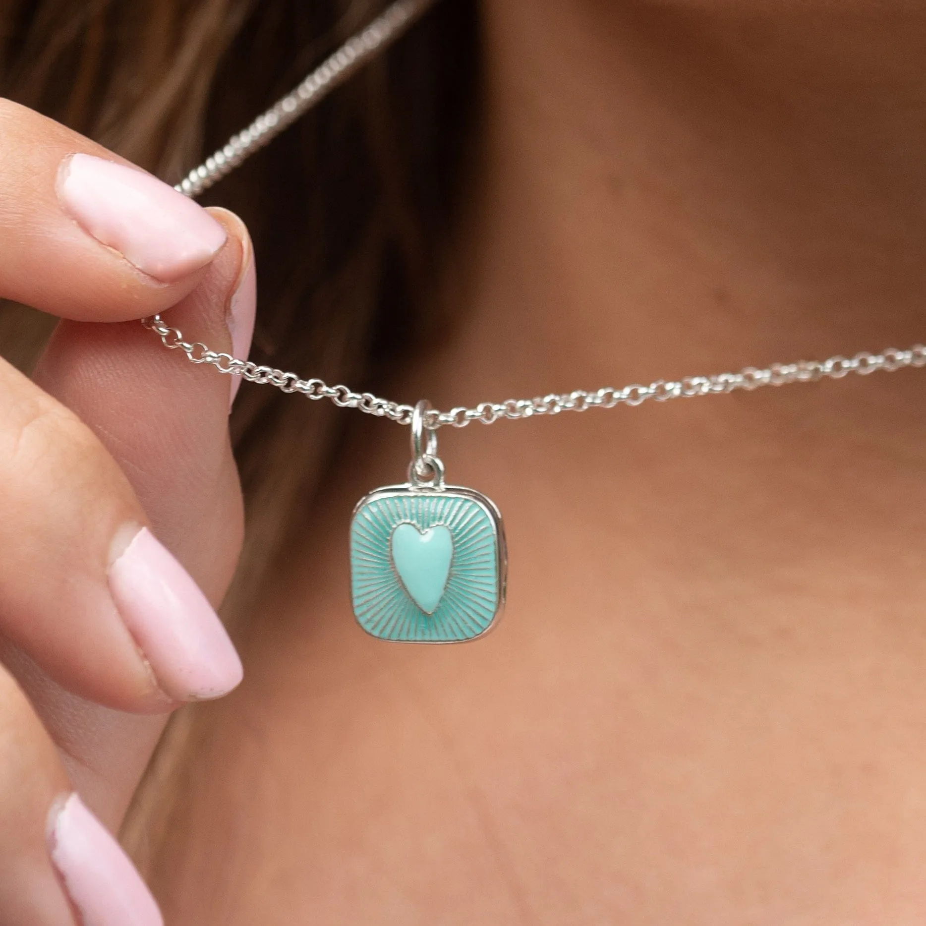 Silver Turquoise Heart Locket Necklace