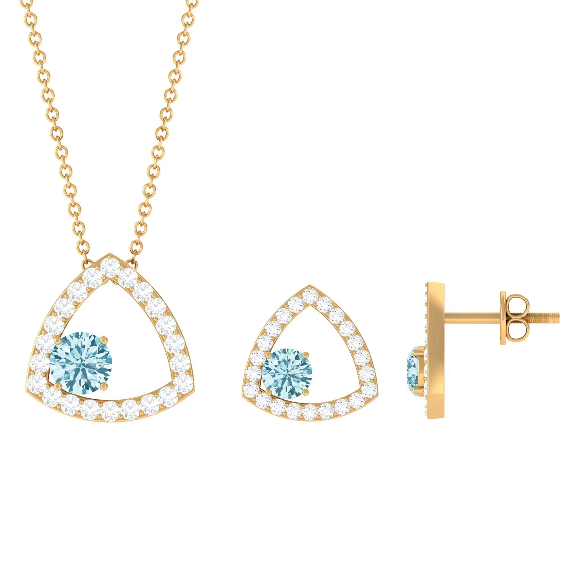 Simple Aquamarine and Moissanite Triangle Jewelry Set