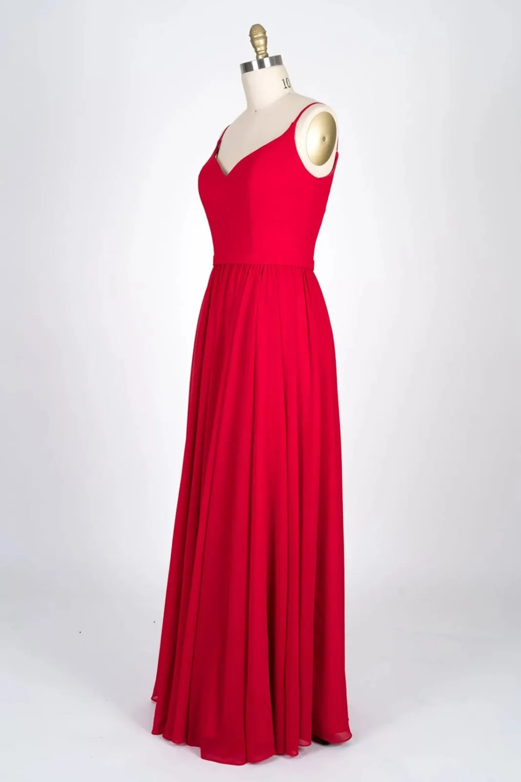 Spaghetti Strap Sweetheart U Back Red Chiffon Bridesmaid Dress