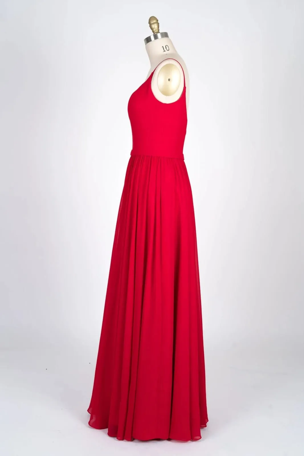 Spaghetti Strap Sweetheart U Back Red Chiffon Bridesmaid Dress
