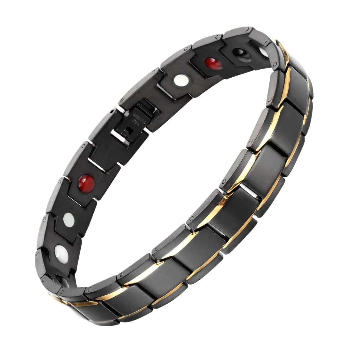 Stainless Steel Black With Gold Magnetic Bracelet
