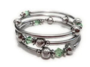 Stainless Steel Swarovski Birthstone Memory Wire Bracelet - August Peridot