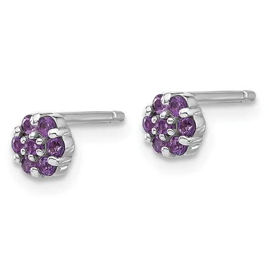 Sterling Silver Gemstone Flower Post Earrings