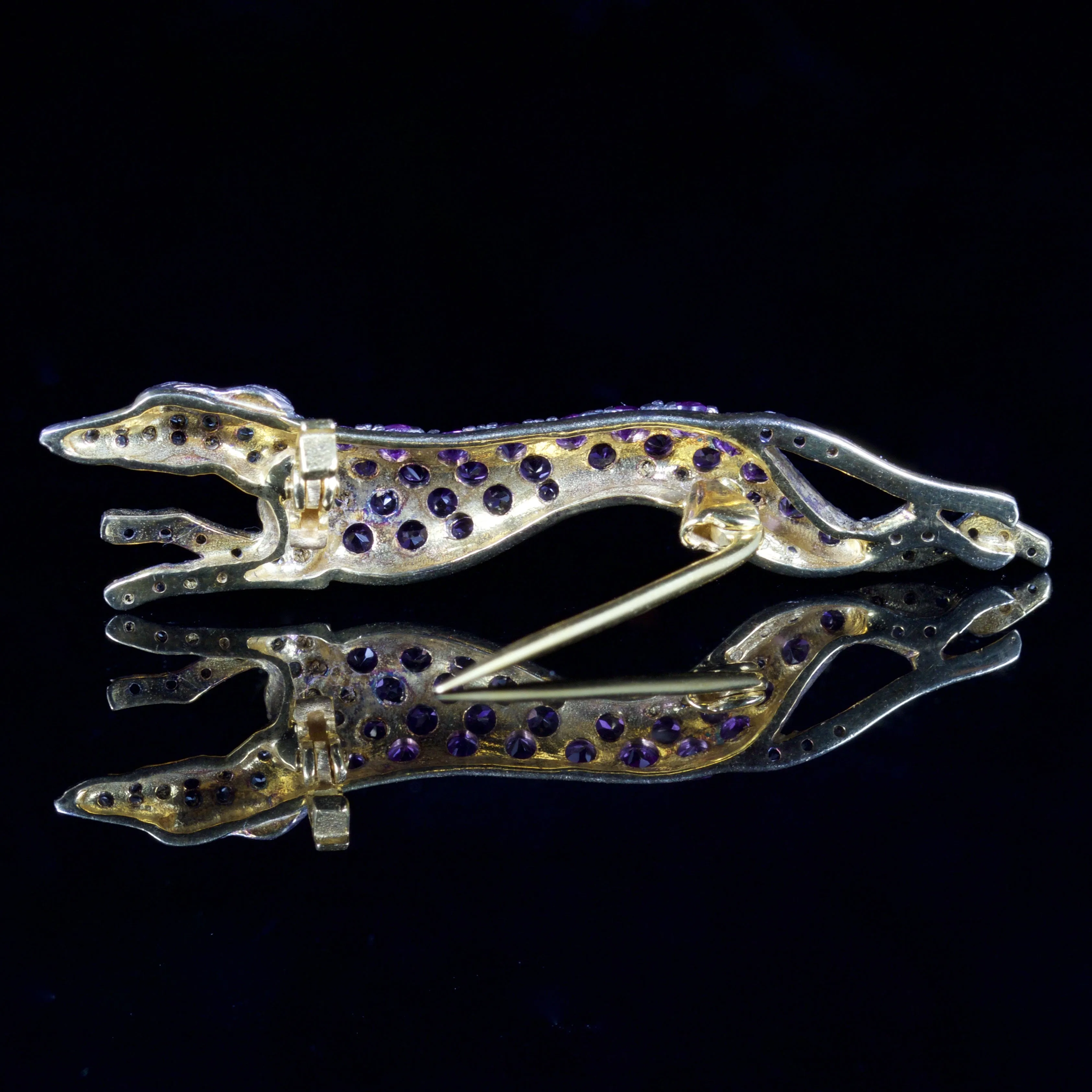 Suffragette Greyhound Dog Brooch 18Ct Gold Silver