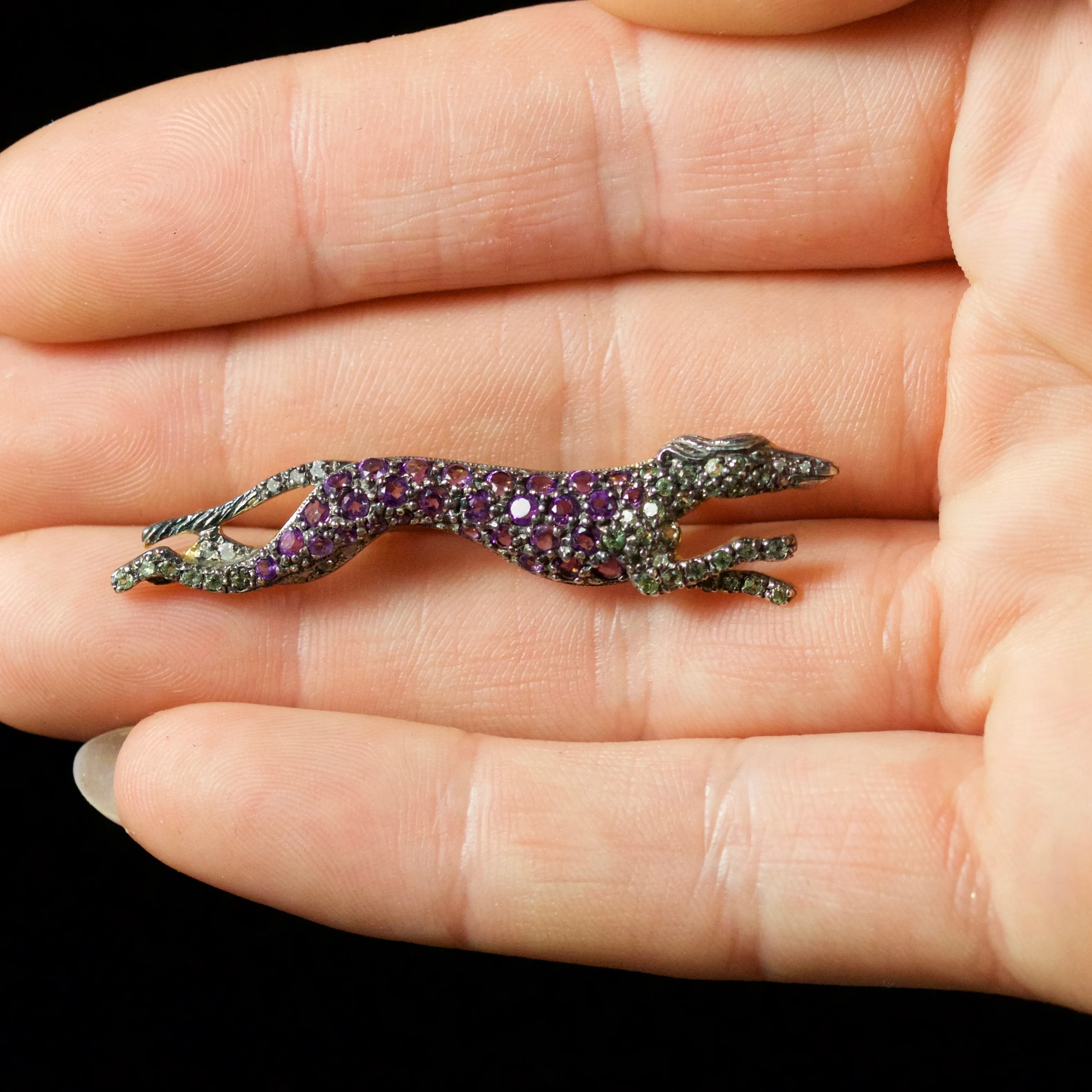 Suffragette Greyhound Dog Brooch 18Ct Gold Silver