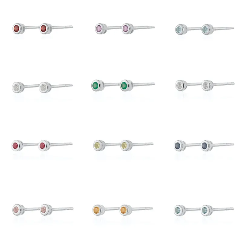 Teeny Tiny August Birthstone Stud Earrings - Silver/Peridot - SPSESBSPER