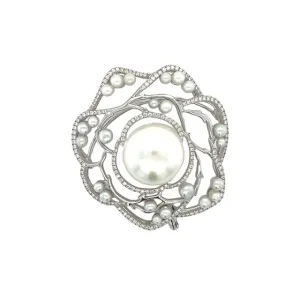 The Camelia - Australian South Sea  16mm Pearl & Diamond Pendant