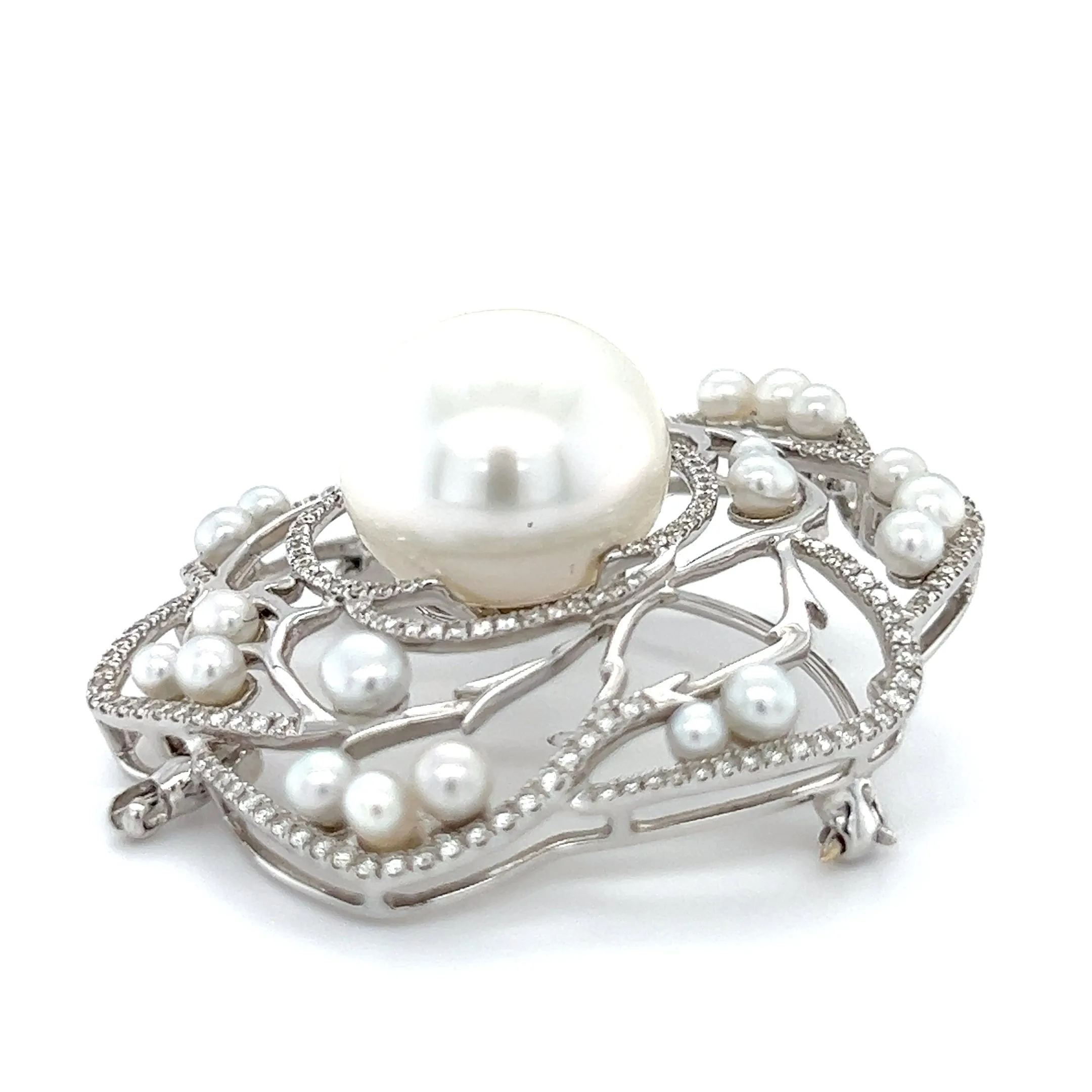 The Camelia - Australian South Sea  16mm Pearl & Diamond Pendant