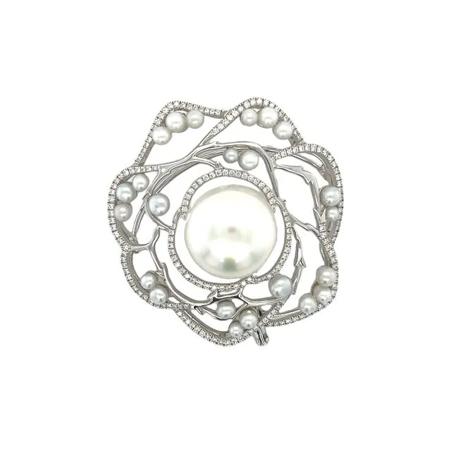 The Camelia - Australian South Sea  16mm Pearl & Diamond Pendant