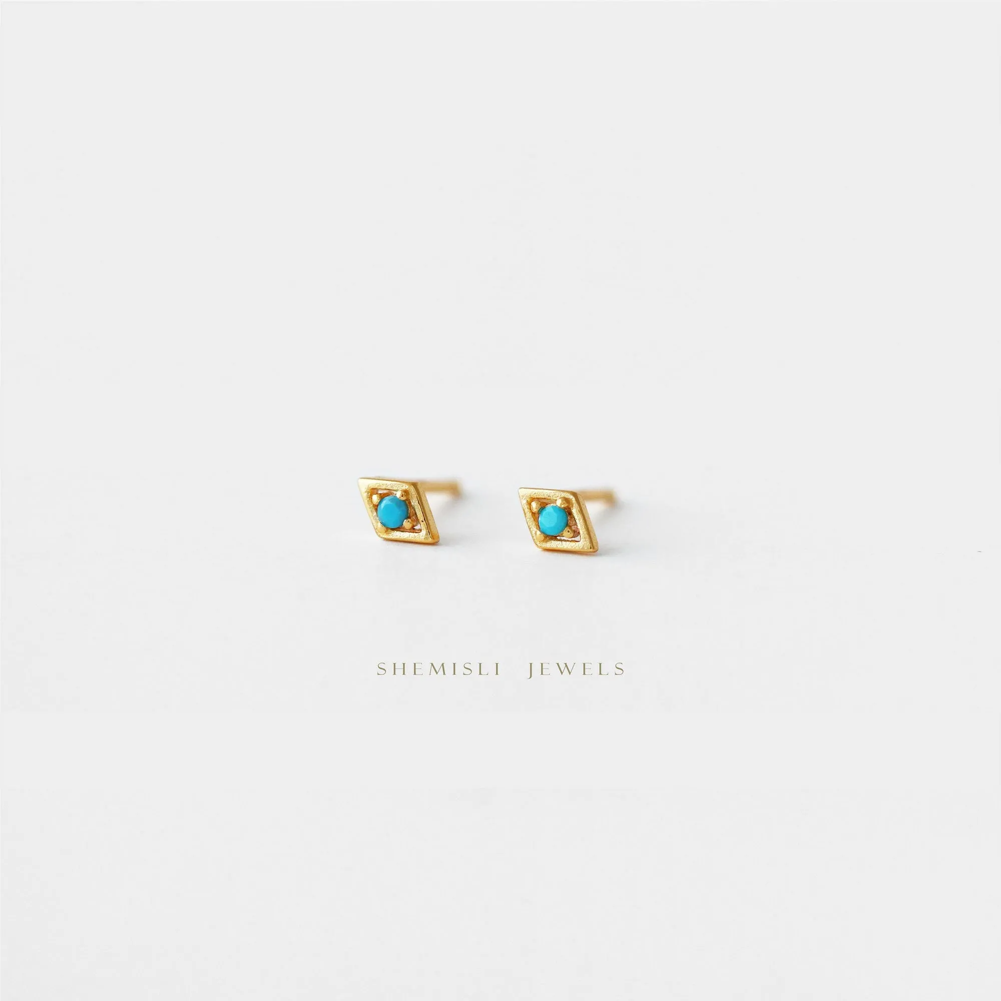 Tiny CZ Diamond Shape Studs, White, Emerald, Turquoise, Sapphire, Black, Unisex, Gold, Silver SHEMISLI - SS108, SS109, SS110, SS345, SS346