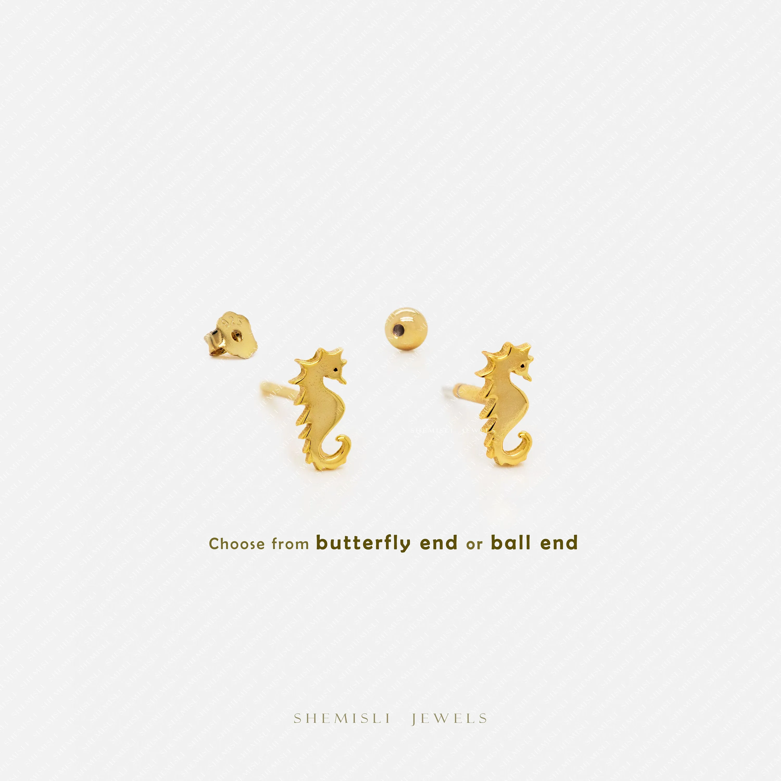 Tiny Seahorse Stud Earrings, Unisex, Gold, Silver SS701 Butterfly End, SS702 Screw Ball End (Type A) LR