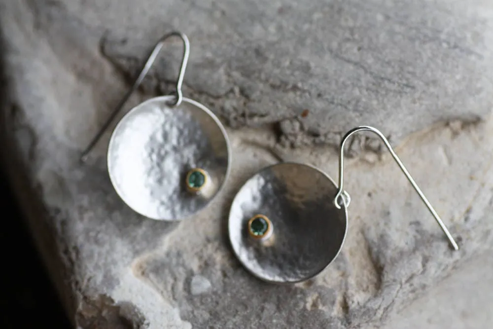 Tourmaline earrings, Silver & Gold