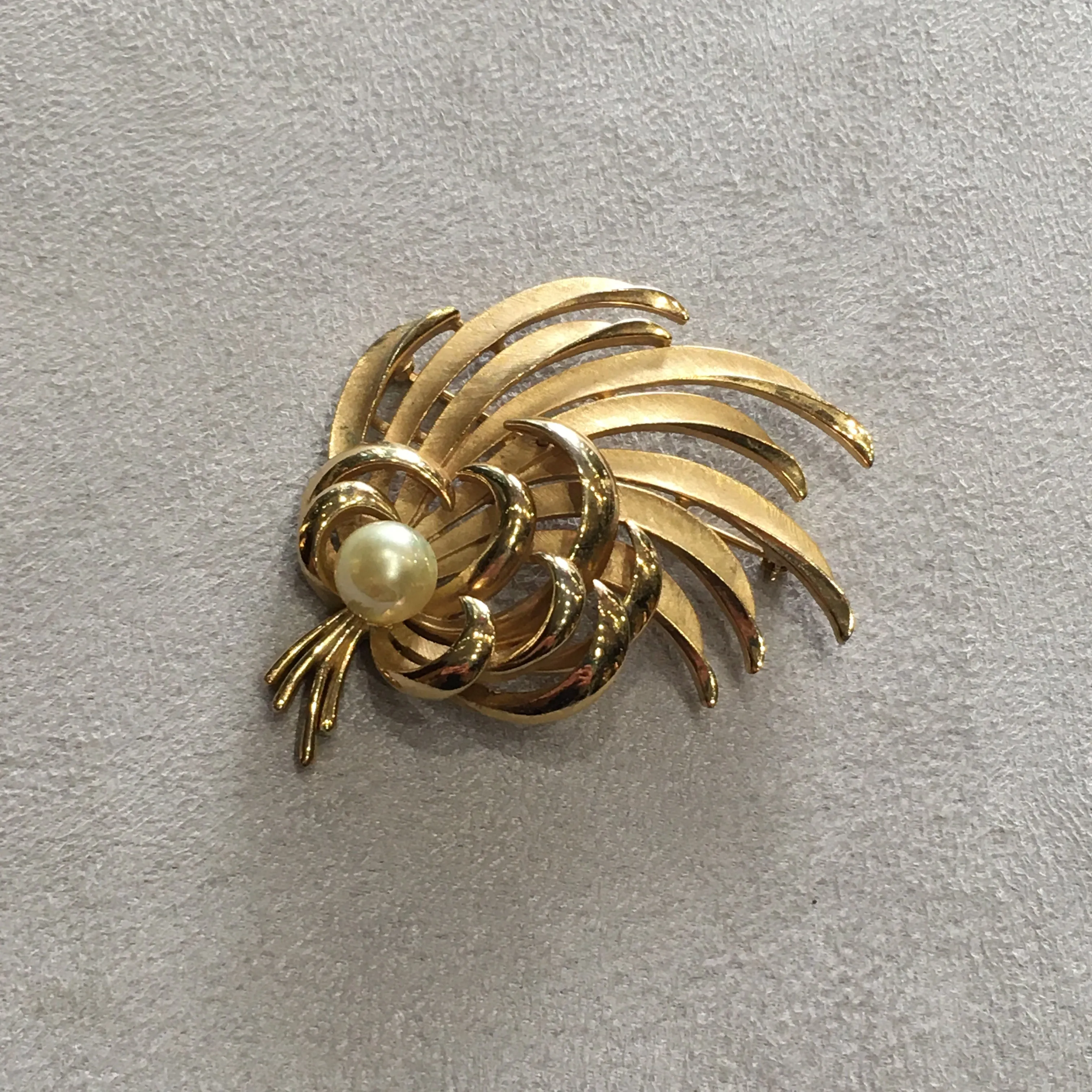 Trifari Vintage Pearl Leafy Spray Brooch