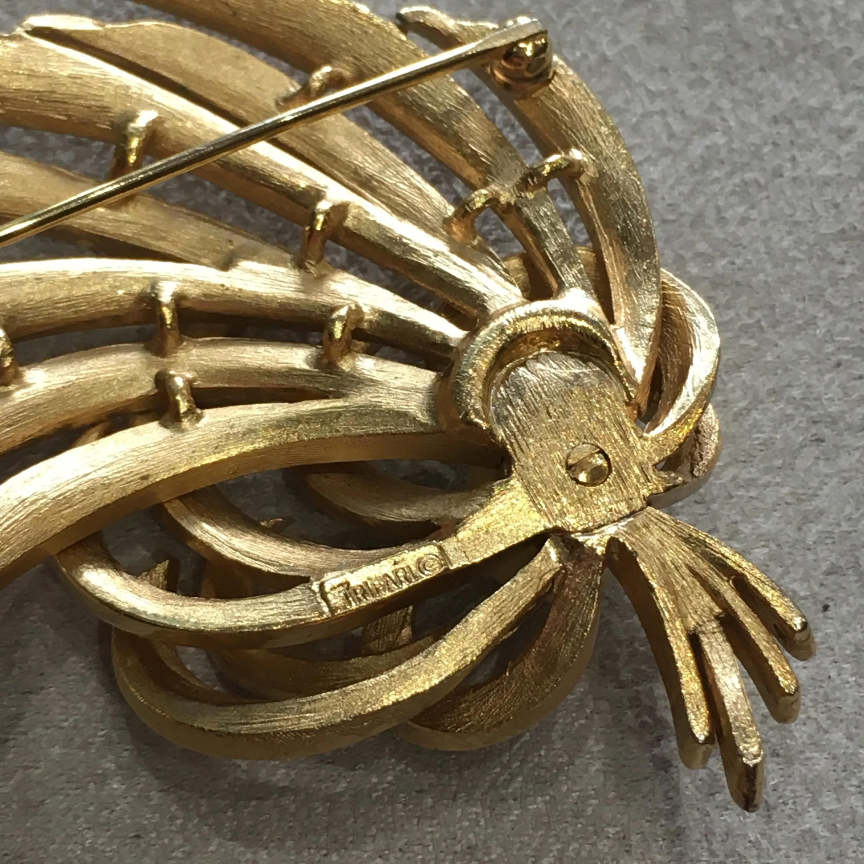Trifari Vintage Pearl Leafy Spray Brooch