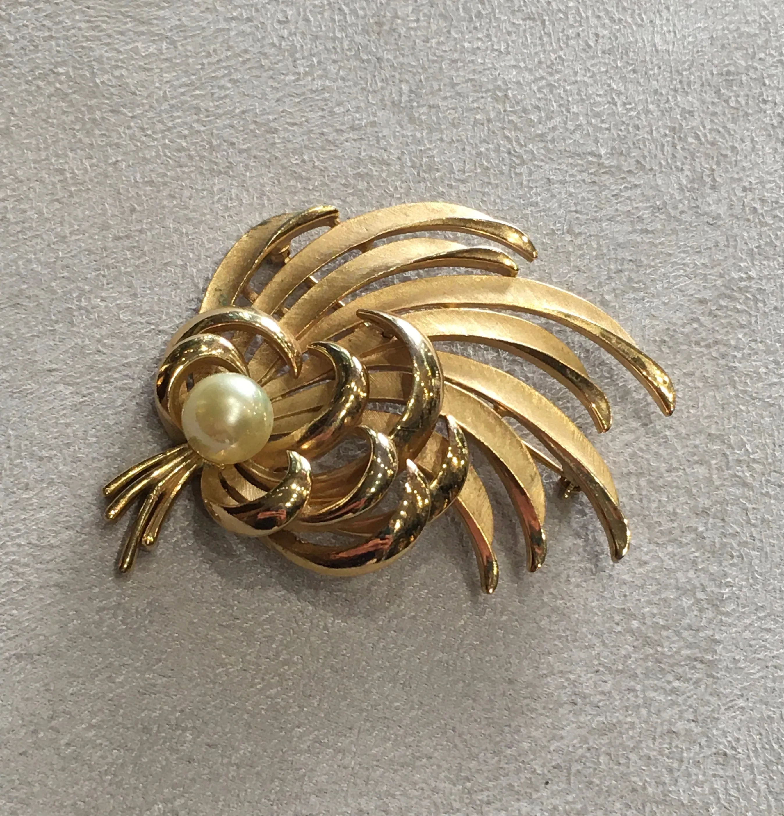Trifari Vintage Pearl Leafy Spray Brooch