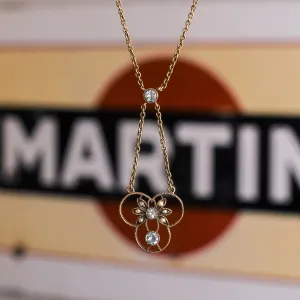 Victorian Aquamarine &  Pearl Trefoil Pendant Necklace