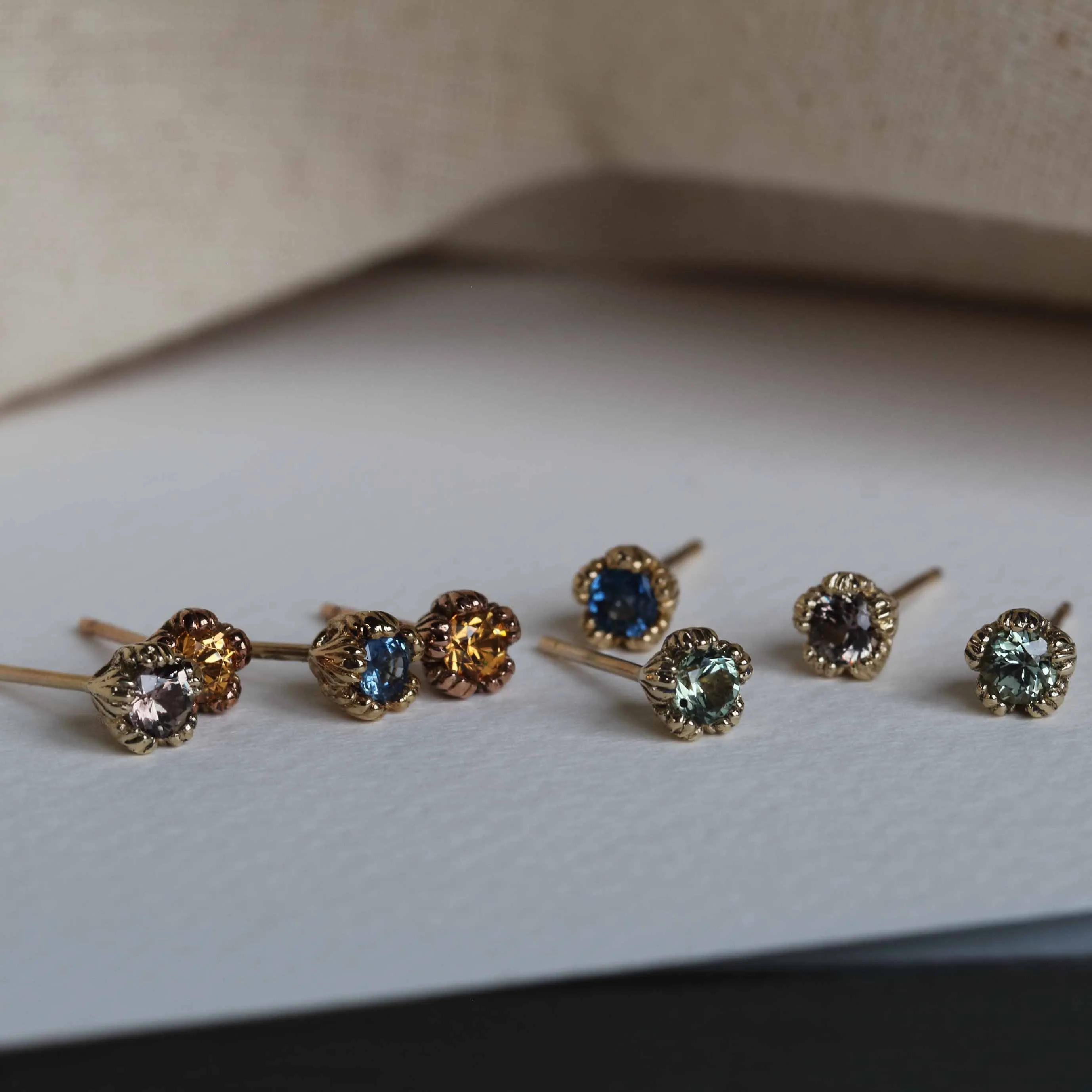 Villa 9ct Yellow Gold and Green Sapphire Stud Earrings
