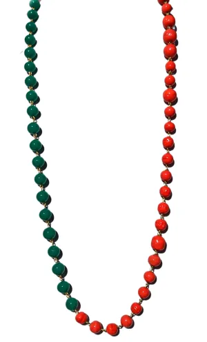 Vintage Barque Glass Coral Color   Green Beads Amazing Necklace Gay Isber one of a kind USA Made 1 of 1