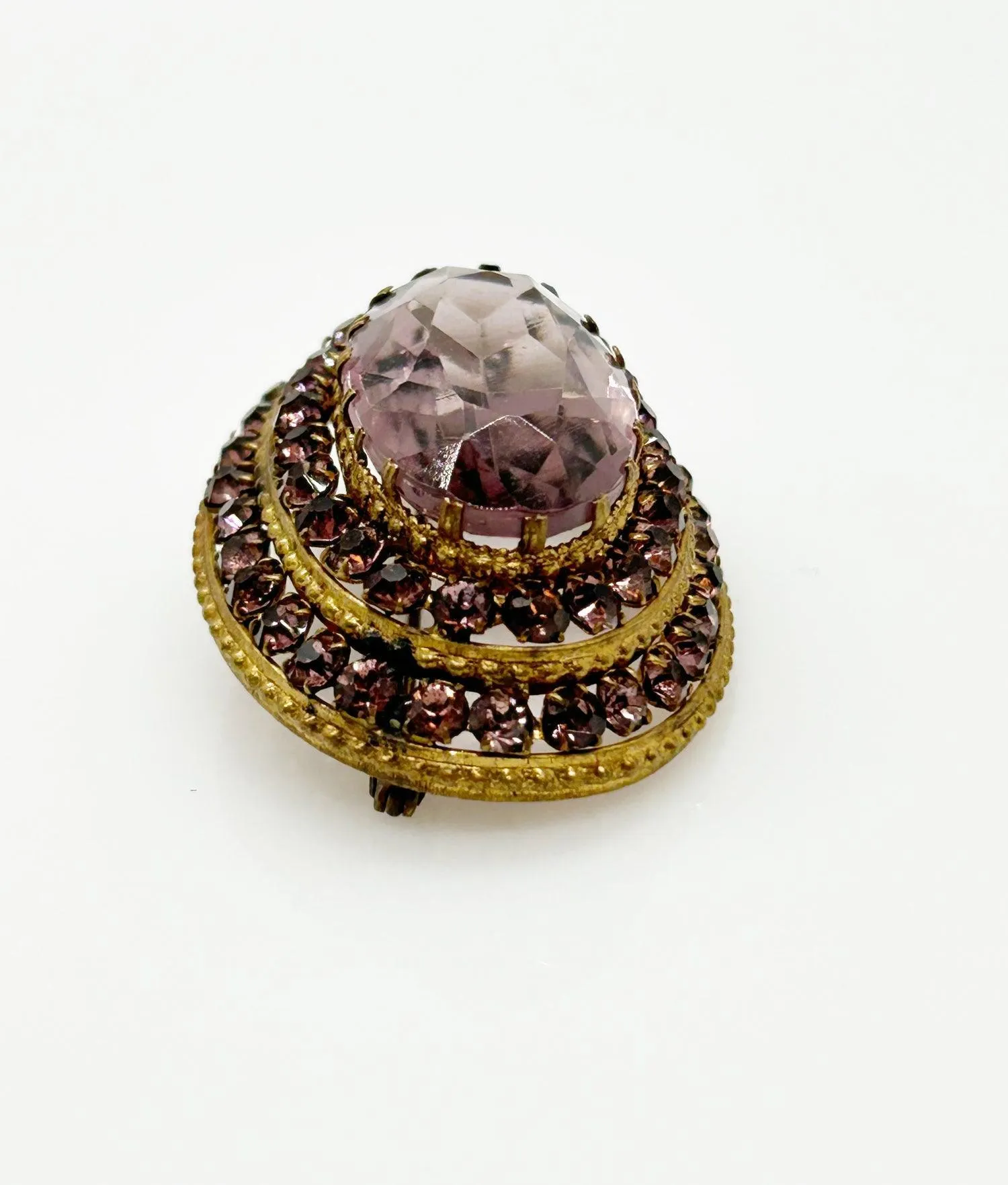 Vintage Czech Layered Brooch with Shades of Violet Stones