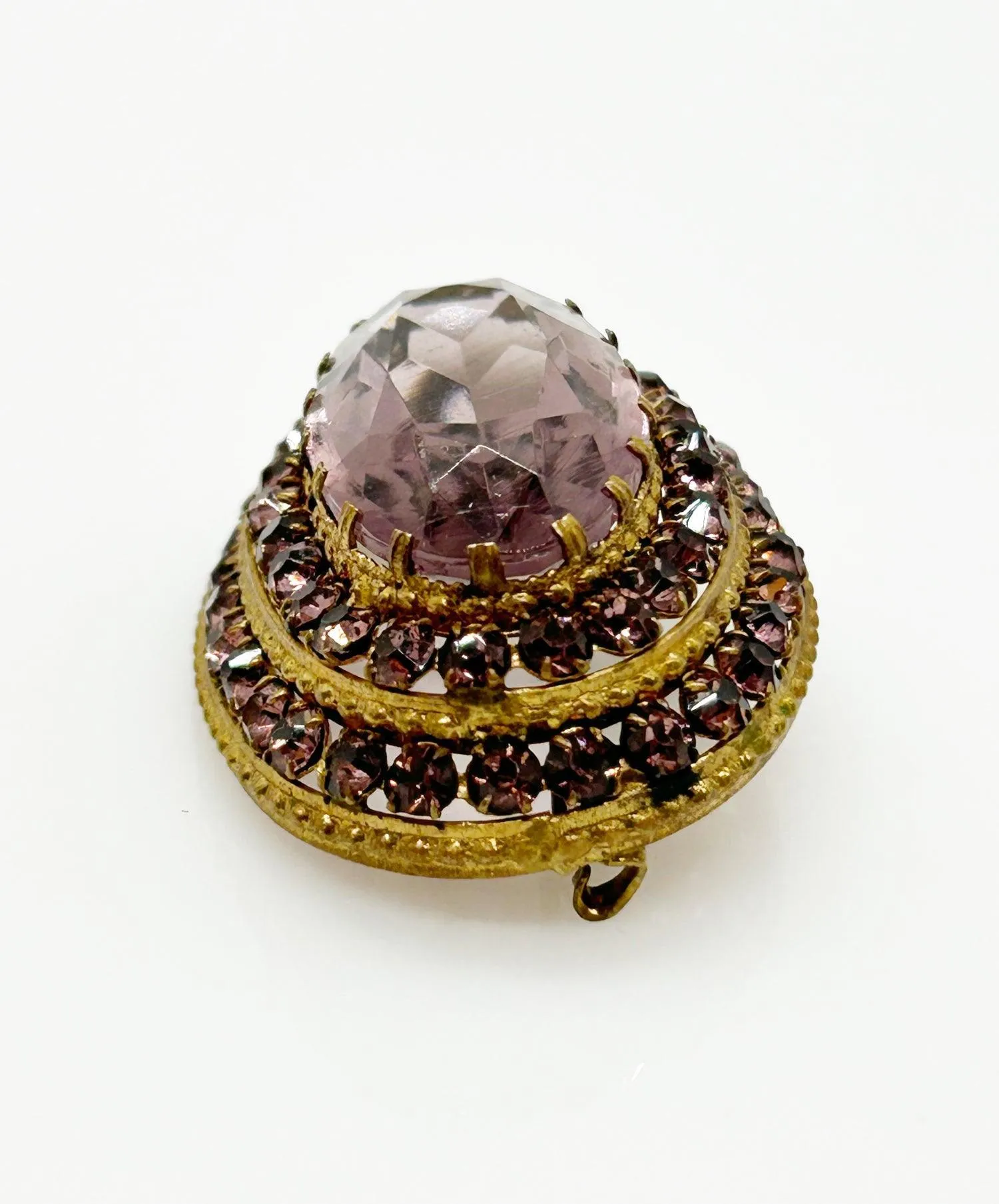Vintage Czech Layered Brooch with Shades of Violet Stones