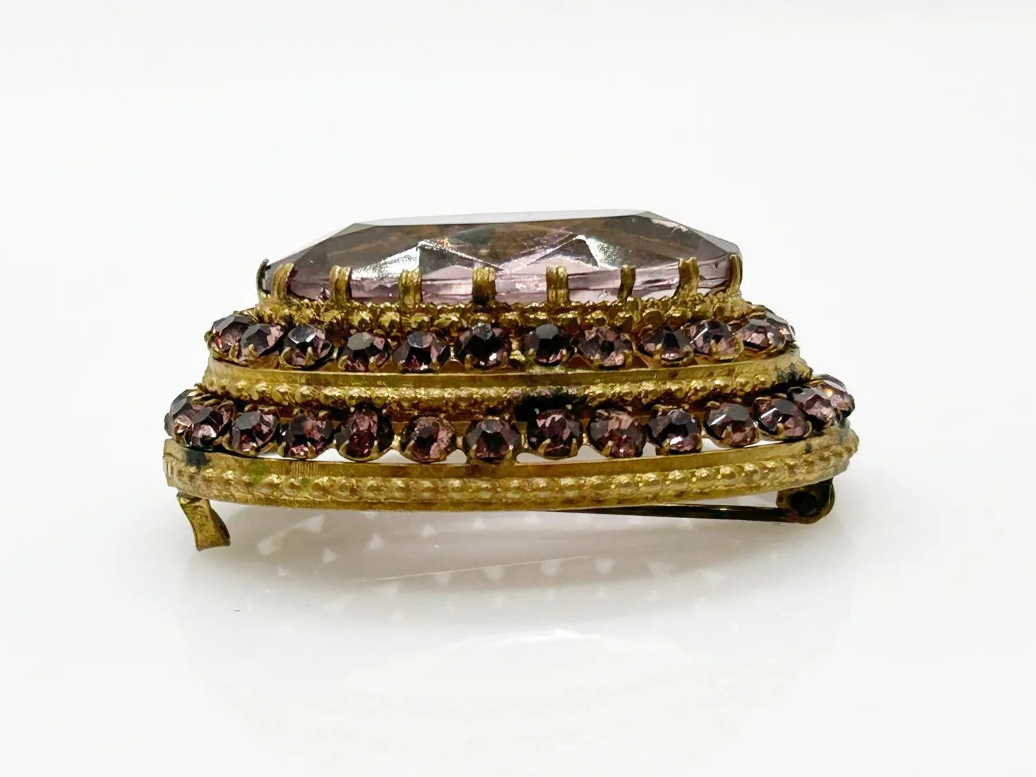 Vintage Czech Layered Brooch with Shades of Violet Stones