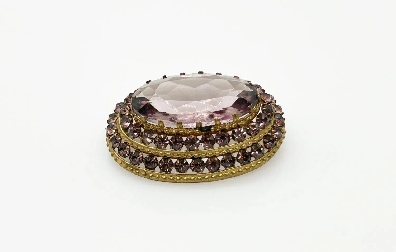 Vintage Czech Layered Brooch with Shades of Violet Stones