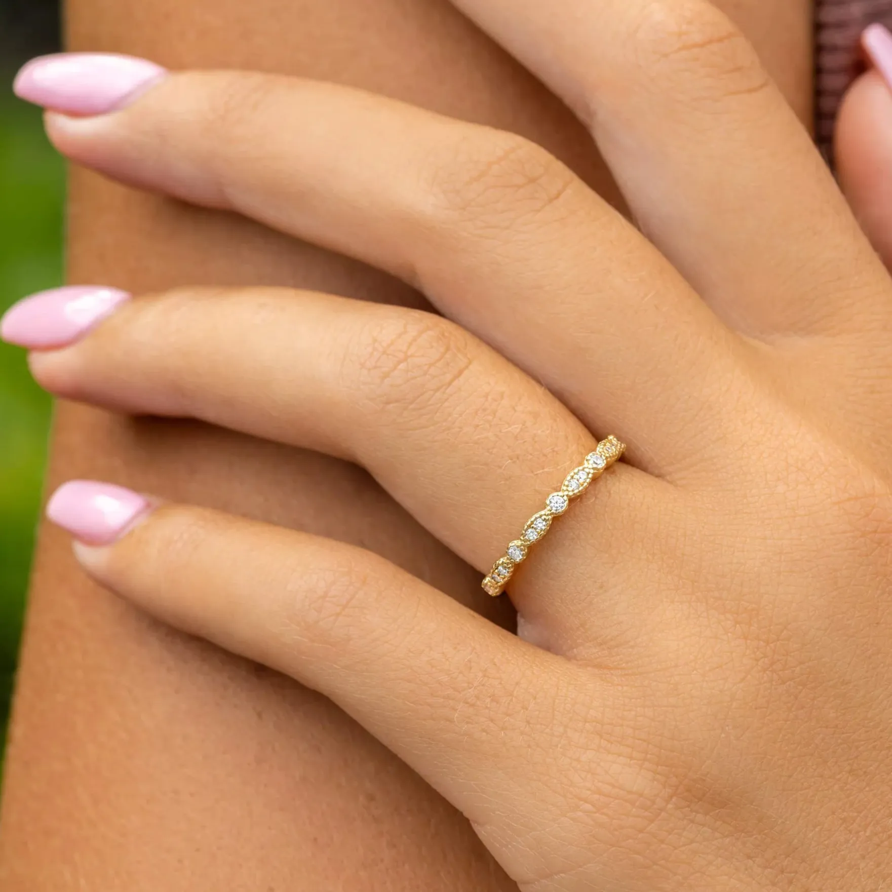 Vintage Half Eternity Wedding Band - Gold