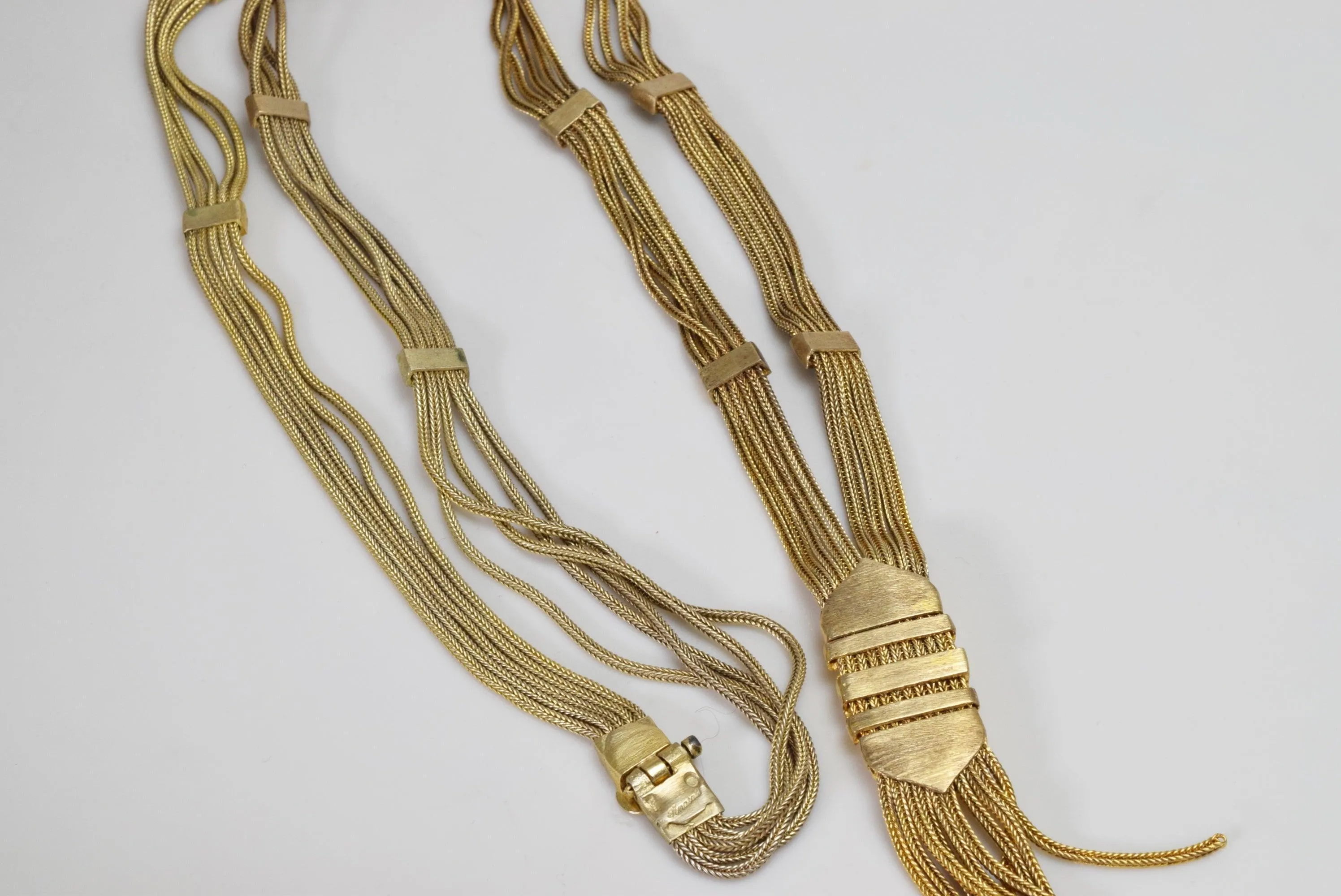 Vintage Turkish Sterling Gold Plated Silver and Turquoise Long Tassel Necklace