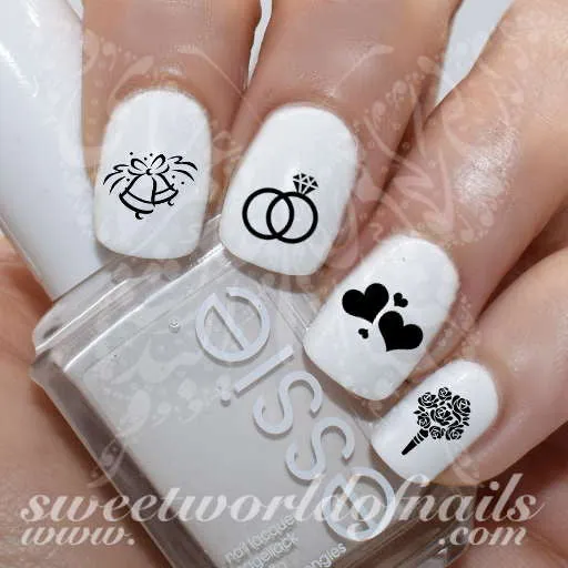 Wedding Nail Art Bells Rings and flowers Nail Water Decals Wraps