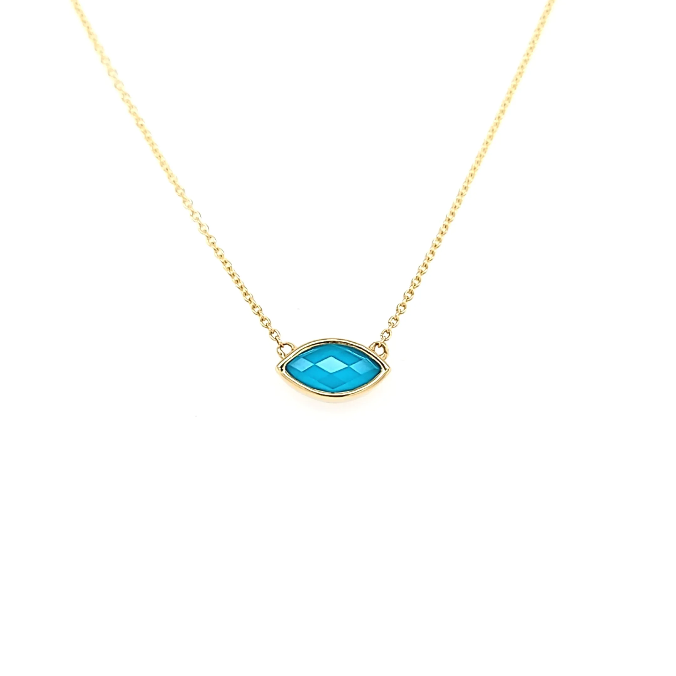 Yellow Gold Marquise Turquoise Necklace (I7689)